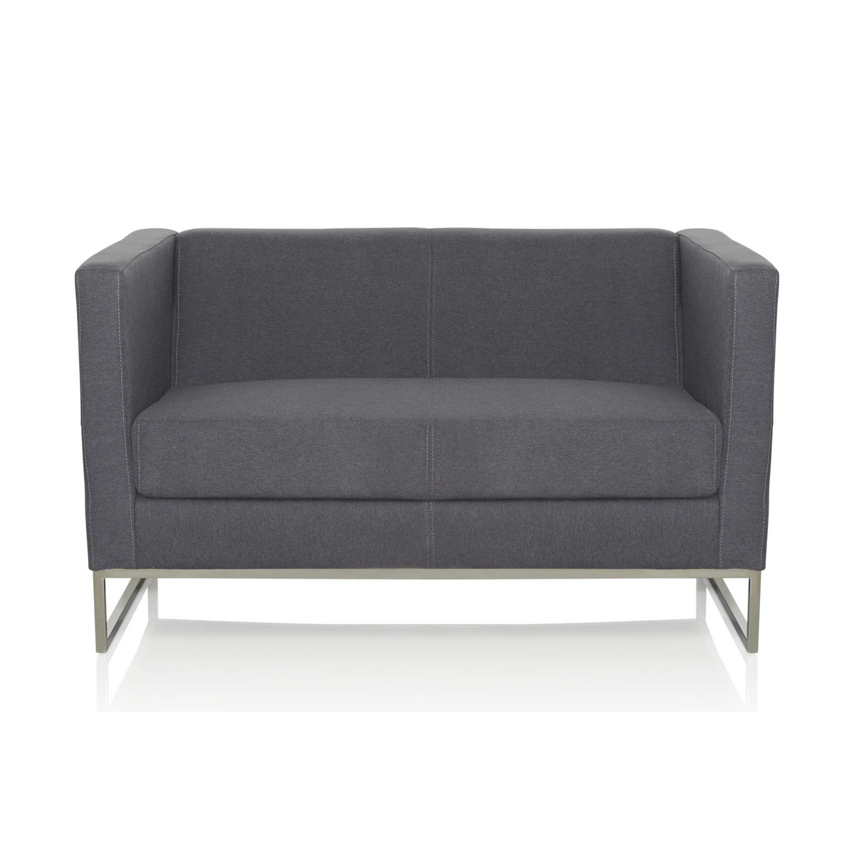 Donkergrijze lounge bank BARBADOS als tweezitter met metalen frame van hjh OFFICE – 360-gradenweergave (vooraanzicht 0°)