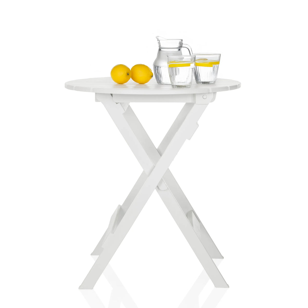 Witte klaptafel TRAVANO T met rond blad en X-onderstel van hjh LIVING