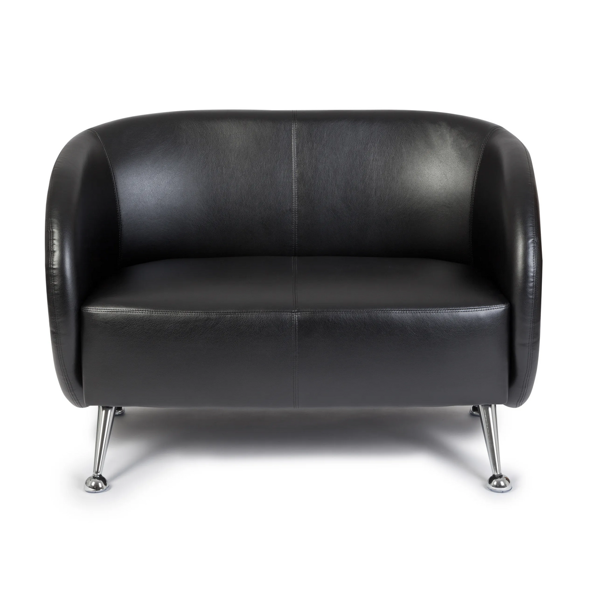 Zwarte lounge bank ST. LUCIA als tweezitter met glanzende metalen poten van hjh OFFICE – 360-gradenweergave (vooraanzicht 0°)