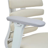 Witte armleuning van de ERGO LINE W professionele bureaustoel met grijze oplegging en beige stoffen bekleding van hjh OFFICE