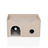 Beige Kattengrot PAWY EB met ingangboog, speelbal en zijopening van hjh LIVING – 360-gradenweergave (vooraanzicht 0°)