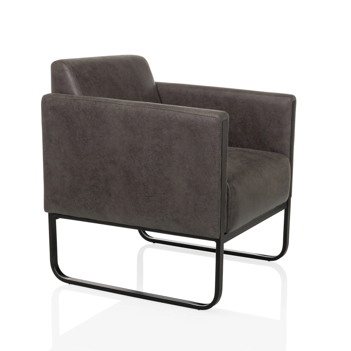 Grijze Lounge stoel Aruba Retro met armleuningen en zwart onderstel van hjh OFFICE – 360-gradenweergave (schuin vooraanzicht 45°)
