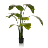 Groene Kunstplant BANANE met grote bladeren in een zwarte pot van hjh OFFICE – 360-gradenweergave (vooraanzicht 0°)