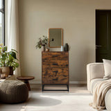 Bruine Commode VINSTRA met vier laden en een zwart metalen frame van hjh LIVING