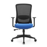 Blauw-zwarte Thuisgebruik bureaustoel Sedito met netrug en vijfster-onderstel met wieltjes van hjh OFFICE – 360-gradenweergave (vooraanzicht 0°)