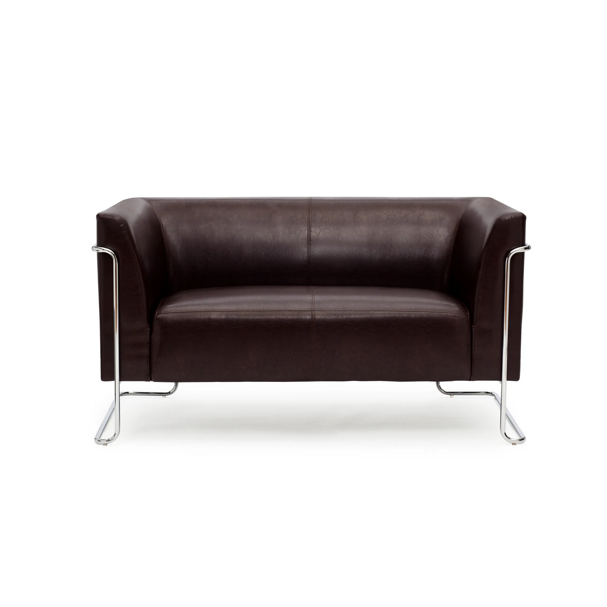 Bruine lounge bank CURACAO als tweezitter met verchroomde metalen framepoten van hjh OFFICE – 360-gradenweergave (vooraanzicht 0°)