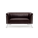 Bruine lounge bank CURACAO als tweezitter met verchroomde metalen framepoten van hjh OFFICE – 360-gradenweergave (vooraanzicht 0°)