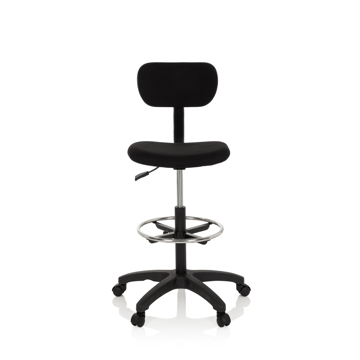 Schwarzer Counterstuhl TOP WORK 05 mit Fußring und Fußkreuz mit fünf Rollen von hjh OFFICE – 360-Grad-Ansicht (Frontansicht 0°)