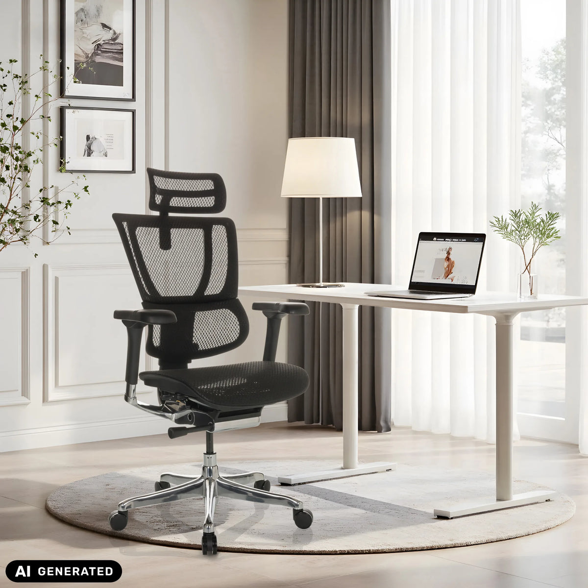 Luxe directiestoel ERGOHUMAN SLIM GEN2 met netrug in zwart voor een bureau van hjh OFFICE (AI-gegenereerde afbeelding)