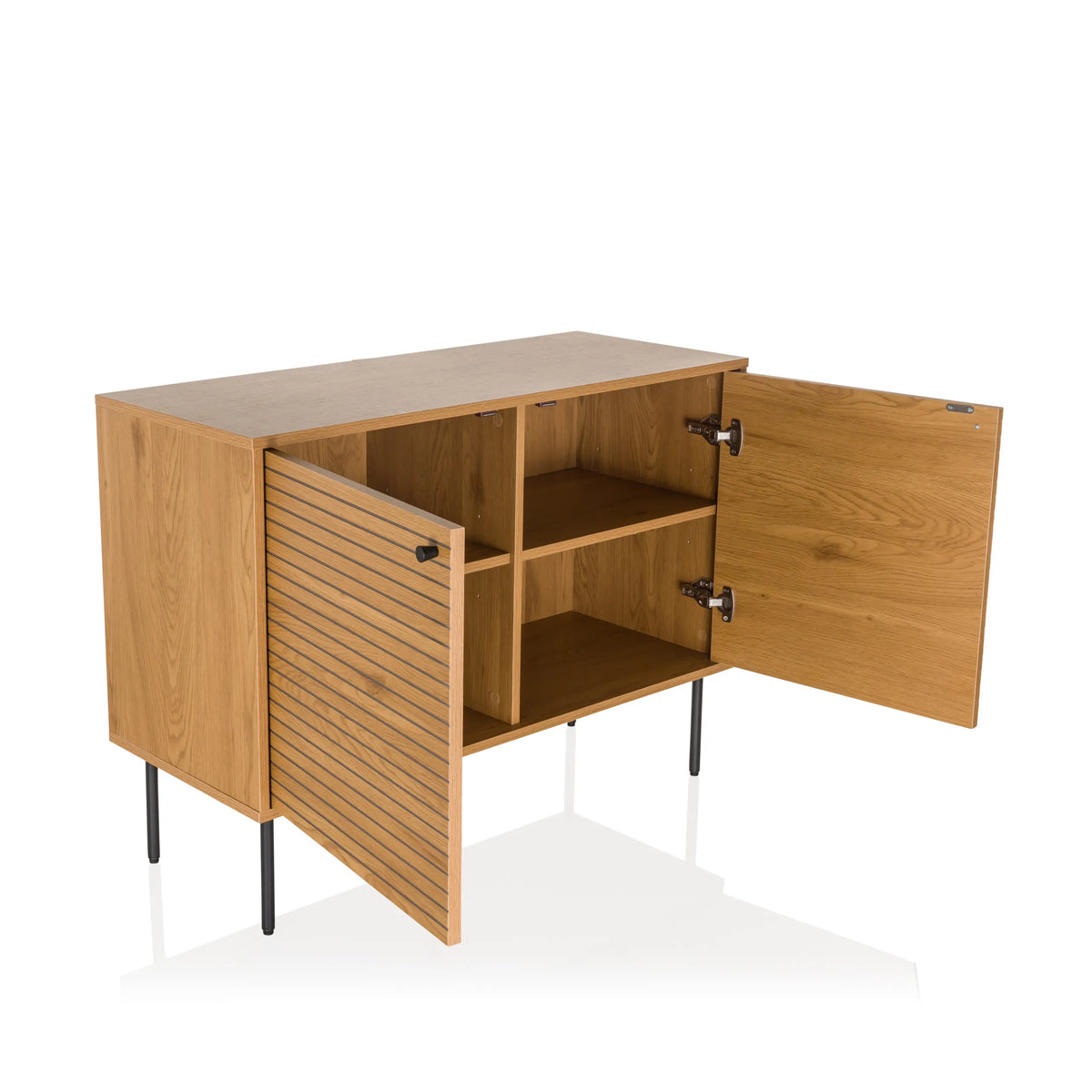 Open dressoir LINNO S in eikenlook met twee vakken en zwarte poten van hjh LIVING