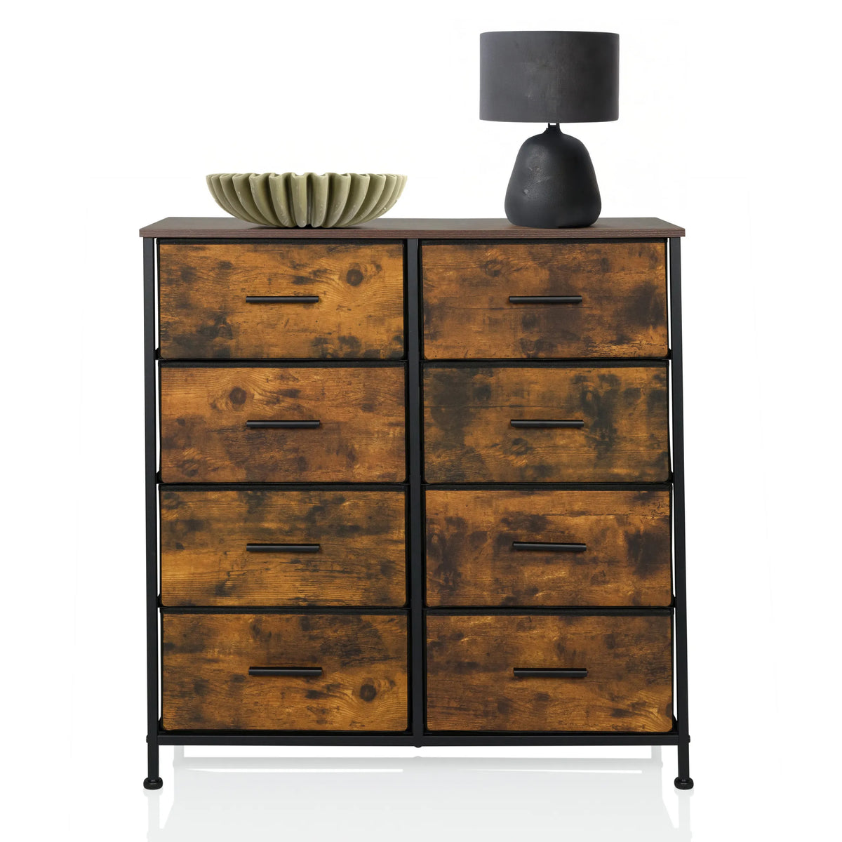 Commode RAGALA LIGHT in gerookt eiken met acht laden en zwart metalen frame van hjh LIVING