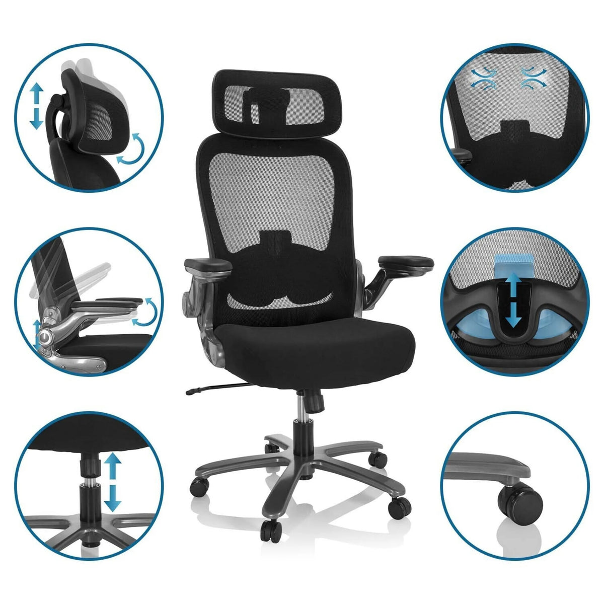 XXL Drehstuhl INSTRUCTOR T I PRO in Schwarz mit Netzrücken und verschiedenen Verstellmöglichkeiten von hjh OFFICE