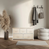 Beige Commode FOLDAR met vijf stoffen lades en een wit frame van hjh LIVING