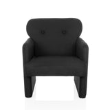 Zwarte lounge stoel CARIPITO met stoffen bekleding en twee knopen op de rugleuning van hjh LIVING – 360-gradenweergave (vooraanzicht 0°)