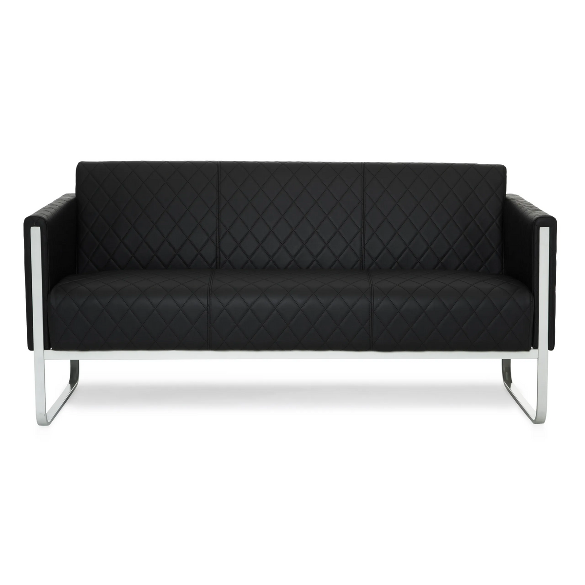 Zwarte lounge bank ARUBA STEP met ruitstiksel en chromen frame van hjh OFFICE – 360-gradenweergave (vooraanzicht 0°)