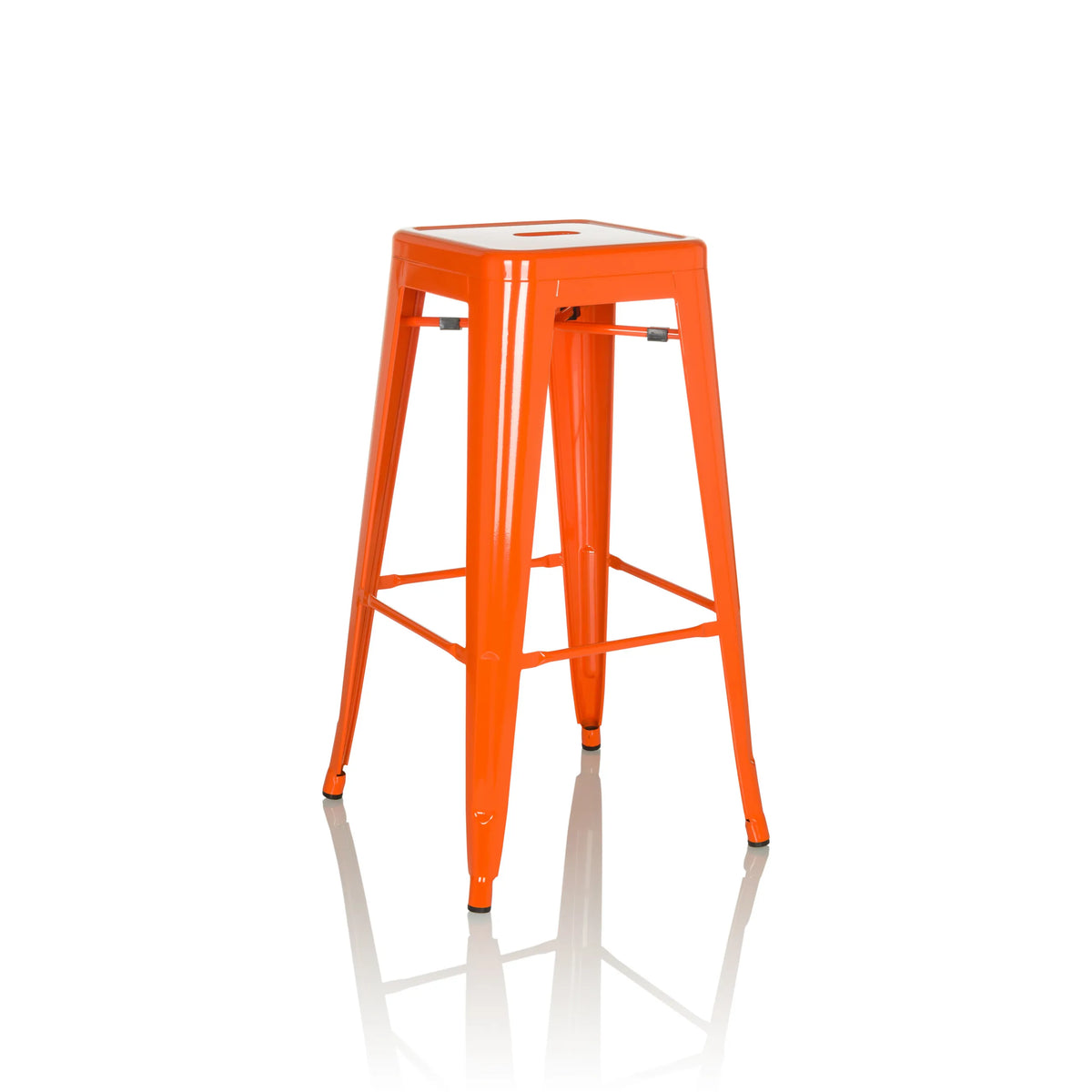 Oranje Barkruk VANTAGGIO HIGH met vier poten en geïntegreerde voetsteunen van hjh OFFICE – 360-gradenweergave (schuin vooraanzicht 30°)