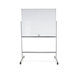Wit whiteboard MULTIBOARD I met zilverkleurig frame en zwenkwielen van hjh OFFICE – 360-gradenweergave (vooraanzicht 0°)