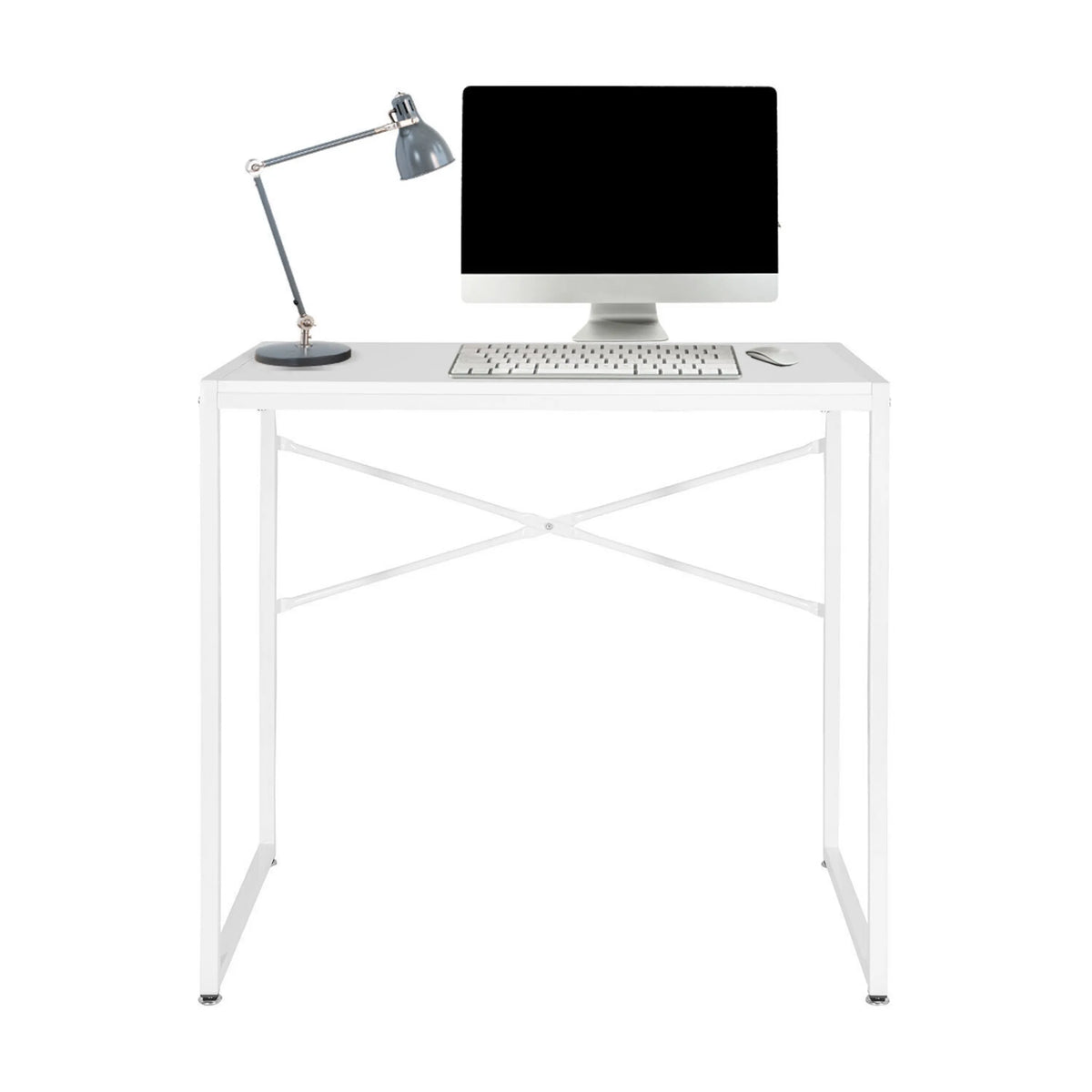 Wit bureau EASY UP H I met X-vormige versteviging en accessoires van hjh OFFICE