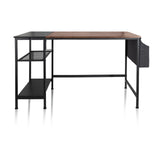 Bureau WORKSPACE H I in zwart en bruin met twee legplanken en een stoffen zijzak van hjh OFFICE – 360-gradenweergave (vooraanzicht 0°)