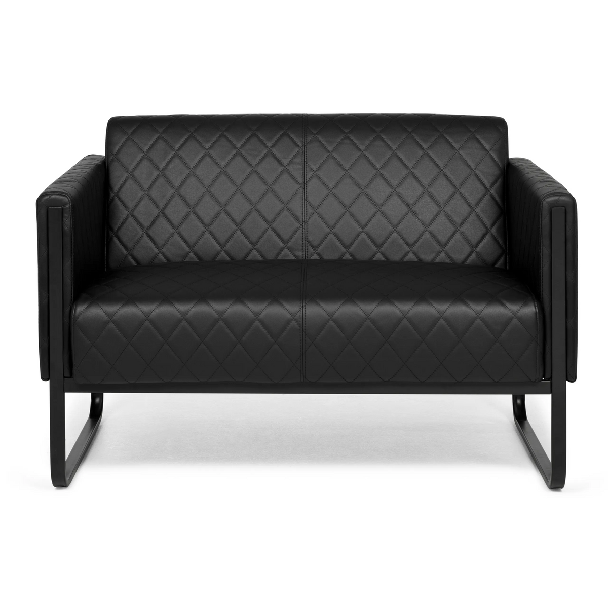 Schwarzes Loungesofa ARUBA BLACK als Zweisitzer mit Steppung und Kufengestell von hjh OFFICE – 360-Grad-Ansicht (Frontansicht 0°)
