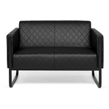 Schwarzes Loungesofa ARUBA BLACK als Zweisitzer mit Steppung und Kufengestell von hjh OFFICE – 360-Grad-Ansicht (Frontansicht 0°)