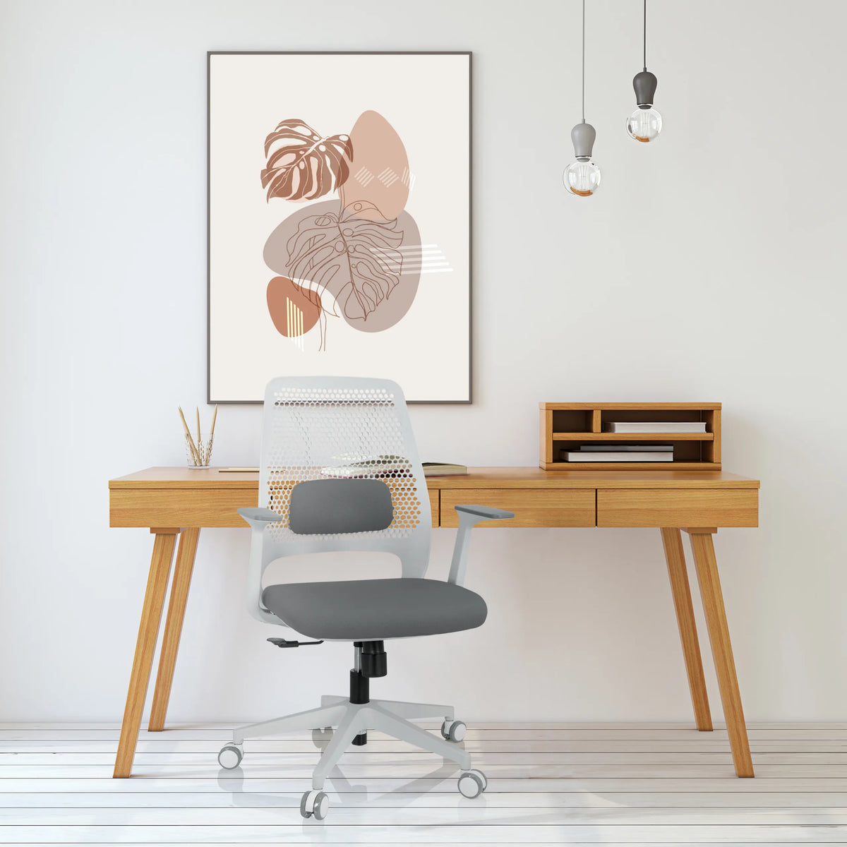 Grijze PARFERIO W thuisgebruik bureaustoel met netrugleuning en zwenkwielen voor een bureau van hjh OFFICE