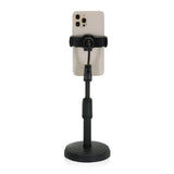 Zwarte Houder voor mobiele telefoon & tablet FLEXMOBI II met verstelbare arm en ronde voet van hjh OFFICE