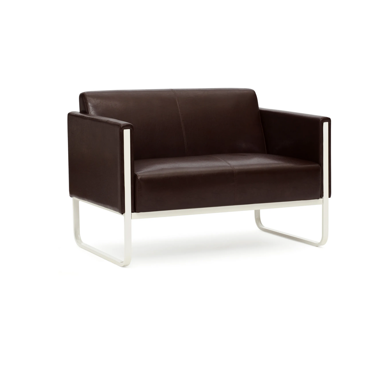 Bruine lounge bank ARUBA als tweezitter met zilverkleurig metalen frame van hjh OFFICE – 360-gradenweergave (achteraanzicht 180°)