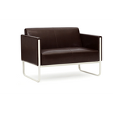 Bruine lounge bank ARUBA als tweezitter met zilverkleurig metalen frame van hjh OFFICE – 360-gradenweergave (achteraanzicht 180°)
