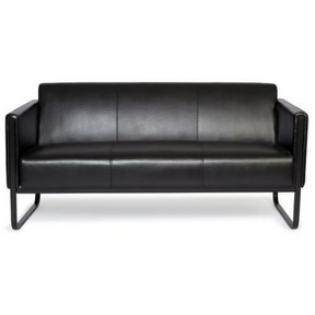 Zwarte lounge bank BALI BLACK als driezitter met lederen bekleding en metalen frame van hjh OFFICE