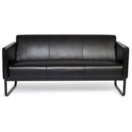 Zwarte lounge bank BALI BLACK als driezitter met lederen bekleding en metalen frame van hjh OFFICE