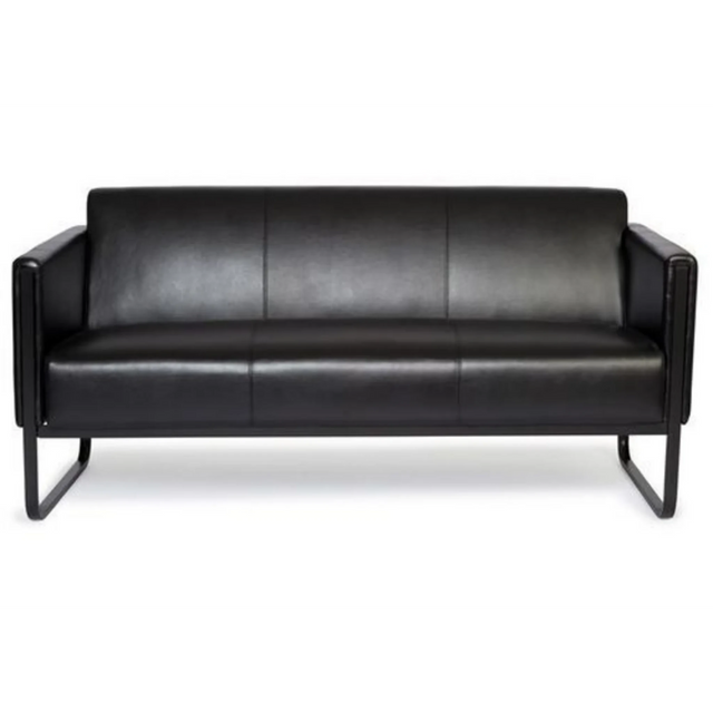 Zwarte lounge bank BALI BLACK als driezitter met lederen bekleding en metalen frame van hjh OFFICE
