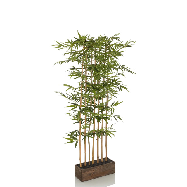 Groene Kunstplant BAMBUS I in de vorm van een bamboe met een donkerbruine plantenbak van hjh OFFICE
