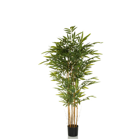 Kunstplant BAMBUS II in het groen met bamboe-achtige stengels en een zwarte pot van hjh OFFICE