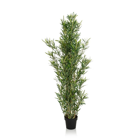 Groene Kunstplant BAMBUS met smalle bladeren in een zwarte plantenpot van hjh OFFICE
