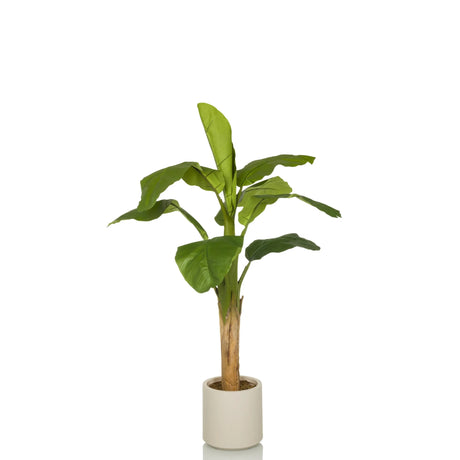 Groene Kunstplant BANANE I met grote bladeren in een eenvoudige witte pot van hjh OFFICE
