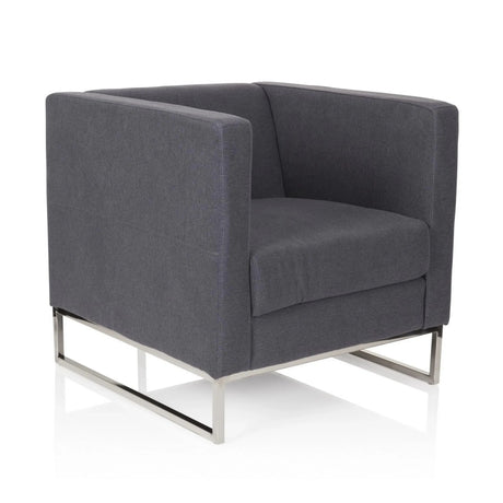 Donkergrijze Gestoffeerde fauteuil BARBADOS met een zilverkleurig metalen frame van hjh OFFICE