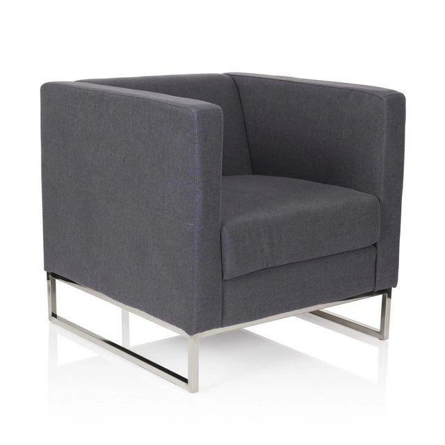 Donkergrijze Gestoffeerde fauteuil BARBADOS met een zilverkleurig metalen frame van hjh OFFICE