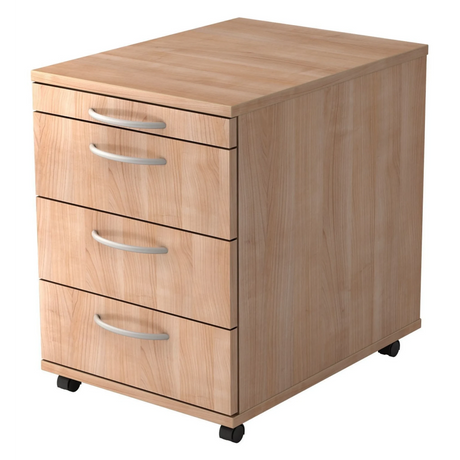 Ladekast op wielen BARI 1606 in walnoot-look met vier laden en booggrepen van hjh OFFICE PRO