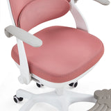 Roze gevoerde zitting en rugleuning van de Kiddy Smart Step kinder bureaustoel met wit frame van hjh OFFICE