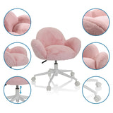 Roze Kinder bureaustoel KID TEDDY met pluizige bekleding, wit onderstel en wieltjes van hjh OFFICE