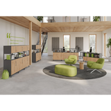 Modulair regalsysteem uit de serie FlexWall met corpus in grafiet en houten elementen van hjh OFFICE PRO