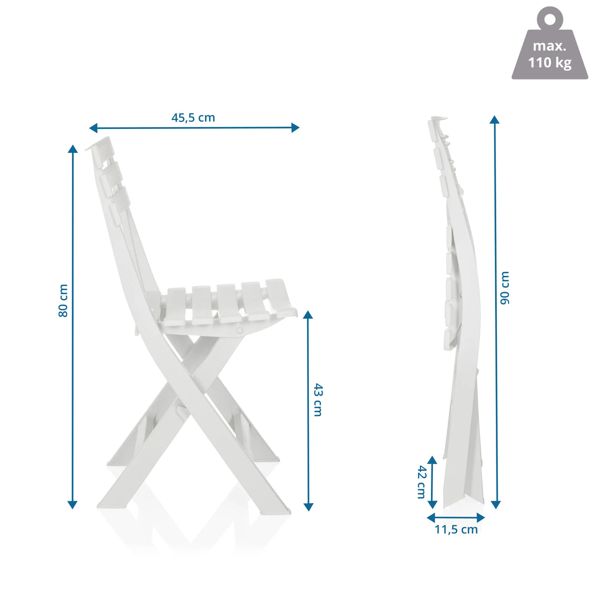Technische tekening van de Outdoor stoel TRAVANO met een hoogte van 80 cm van hjh LIVING