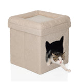 Beige kattenhuis PAWY ES met zachte pluche bekleding en een klein katje erin van hjh LIVING