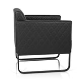Zwarte gestoffeerde fauteuil ARUBA BLACK met ruitstiksel en slee-onderstel van hjh OFFICE – 360-gradenweergave (zijaanzicht 100°)