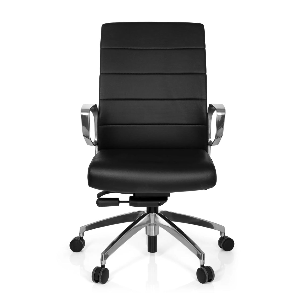 Zwarte Professionele bureaustoel PROVIDER met gestoffeerde bekleding en voetkruis met vijf wielen van hjh OFFICE – 360-gradenweergave (vooraanzicht 0°)