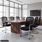 Zwarte Ergomy Meet vergaderstoelen aan een conferentietafel van hjh OFFICE (AI-gegenereerde afbeelding)