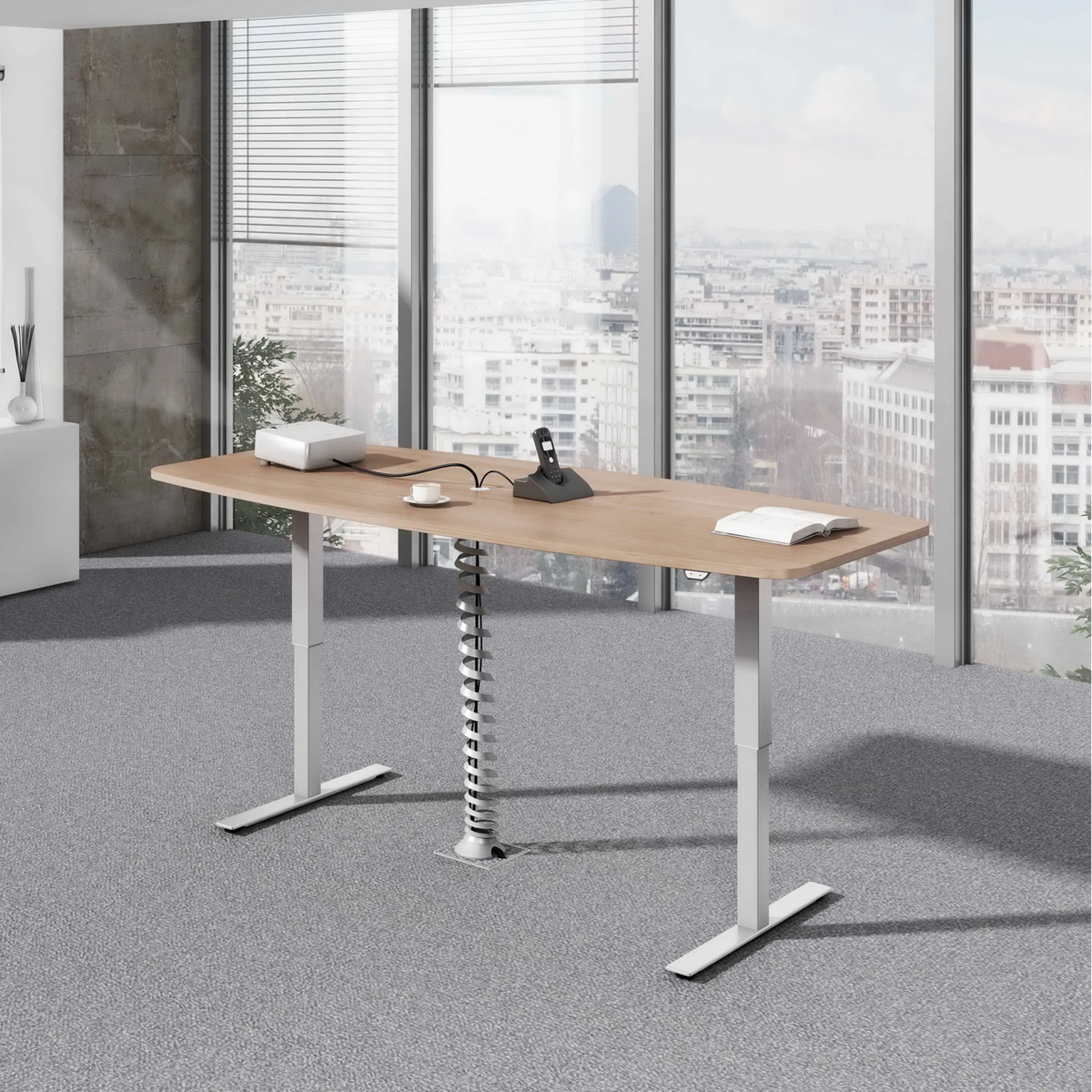 Elektrisch hoogteverstelbaar bureau XMST 22 S in knoestig eiken met witte poten van hjh OFFICE PRO