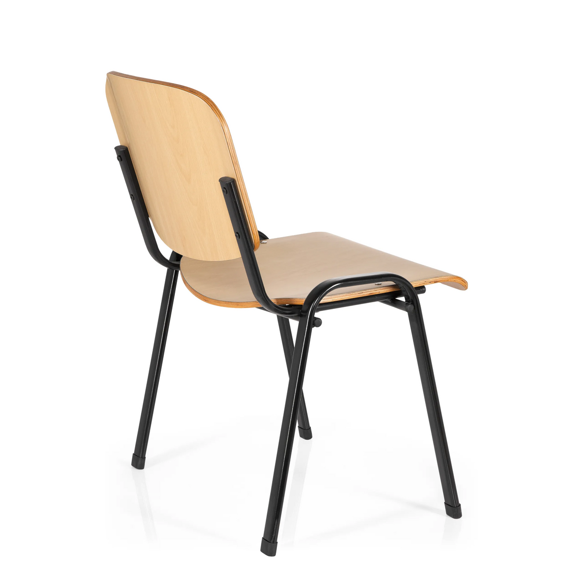 Vierpotige stoel XT 600 SW H met zitting en rugleuning van beukenhout en een zwart frame van hjh OFFICE – 360-gradenweergave (schuin achteraanzicht 120°)