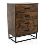 Bruine Commode VINSTRA met vier laden en zwart metalen frame van hjh LIVING – 360-gradenweergave (vooraanzicht 15°)